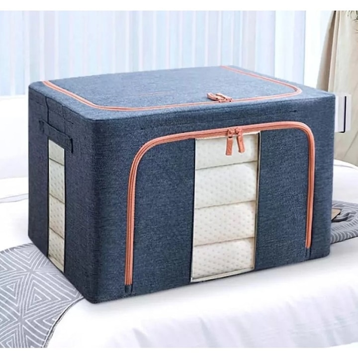 Set 3 cutii pliabile pentru depozitare, 24L, 66L, 100L, Albastru