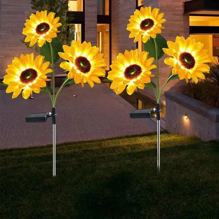 Set 2 x lampa solara 3 flori, 70 cm, Floarea Soarelui