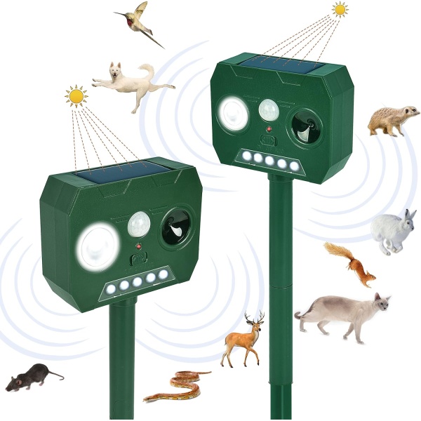 Set 2 x Aparat solar antidaunatori, cu ultrasunete si senzor de miscare