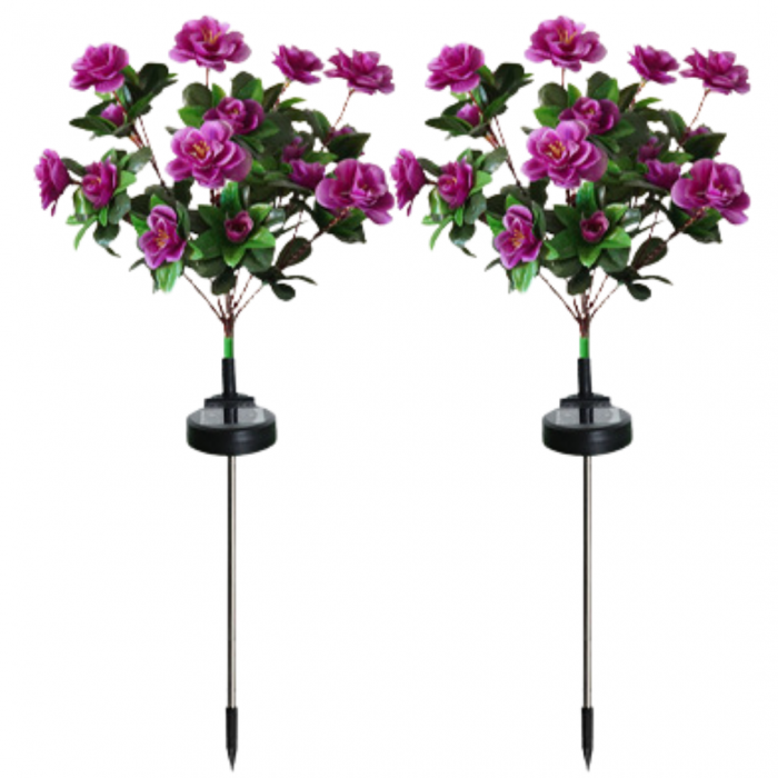 Set 2 x Lampa solara Trandafiri Roz, 7 flori LED, IP66