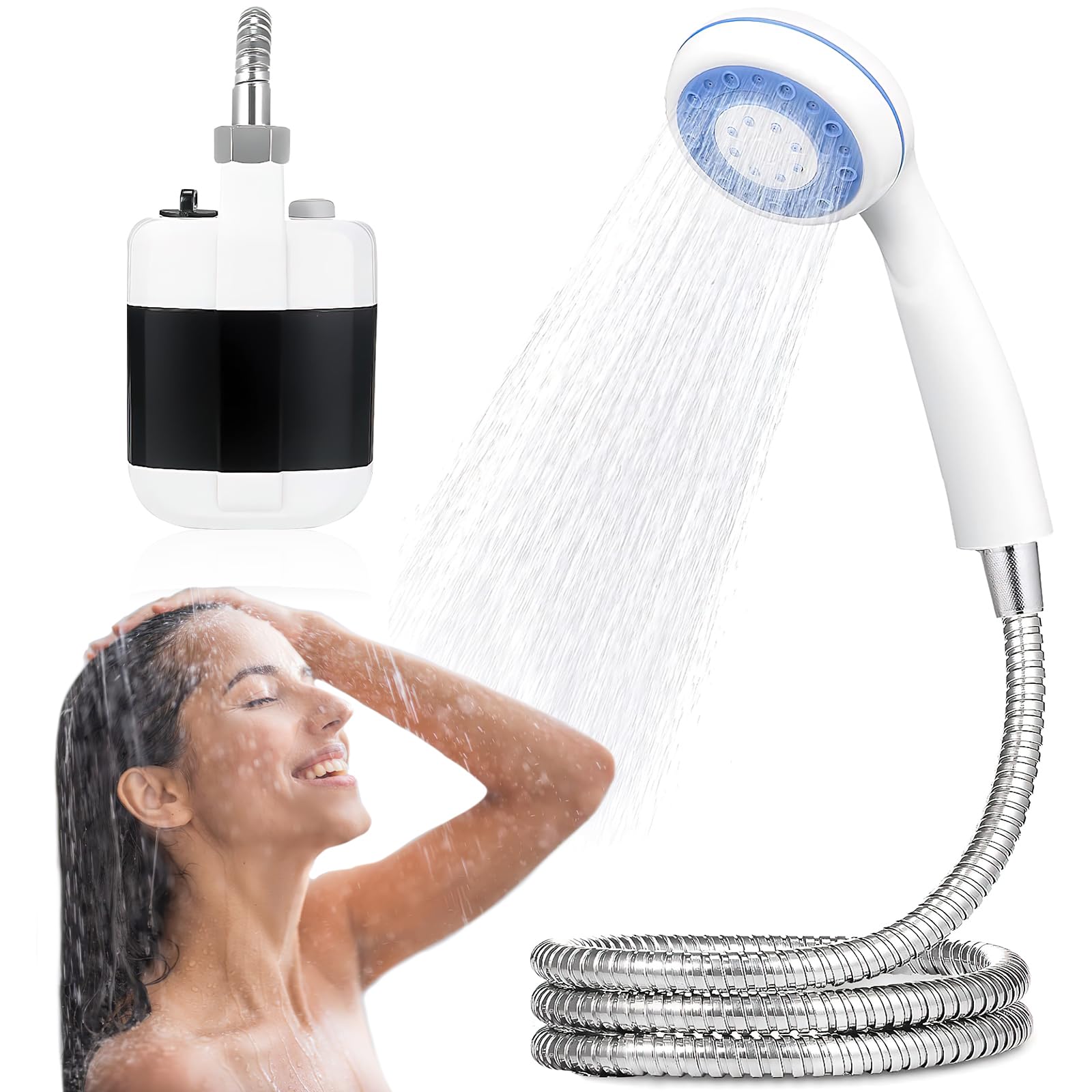 Dus portabil electric cu robinet, pentru camping si drumetii