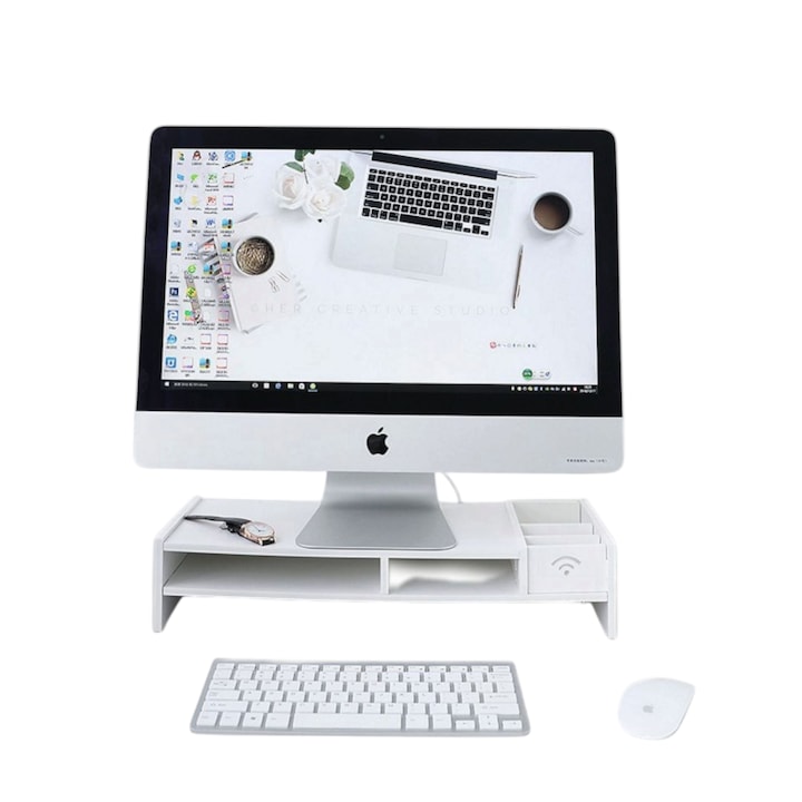 Suport birou 5 compartimente, Alb, 49 x 10 x 20 cm