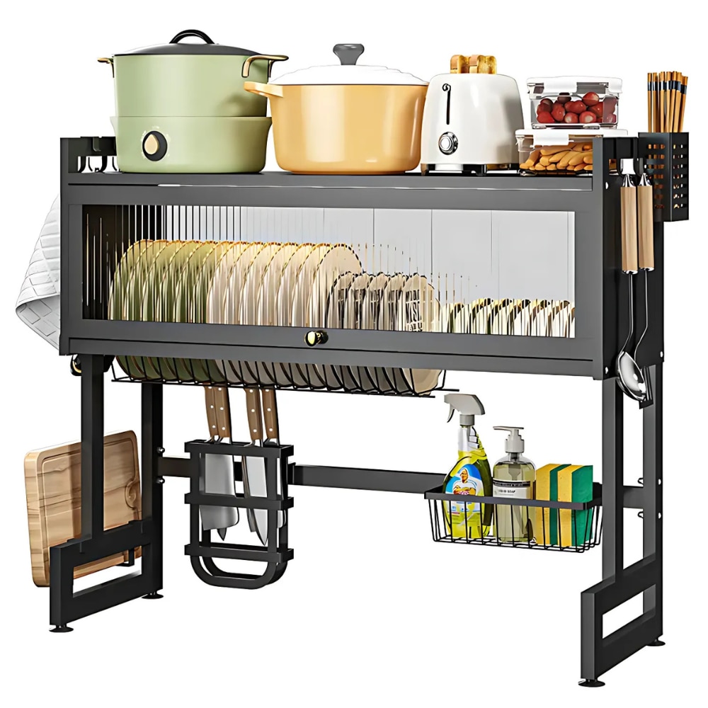 Raft scurgator vase si tacamuri, 85 cm, Negru