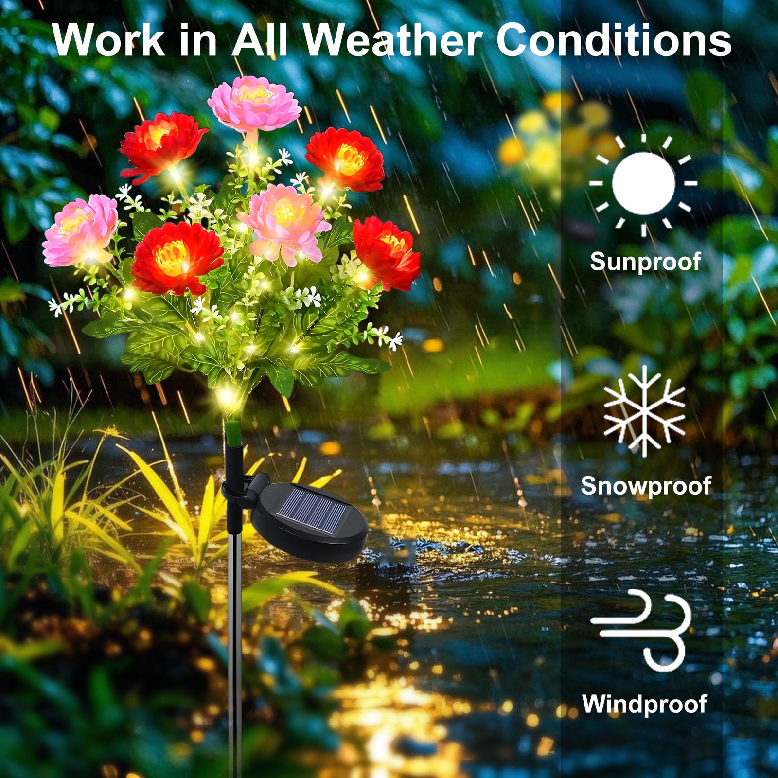 Set 2 x Lampa solara Bujori Roz 60 cm, iluminat ambiental gradina