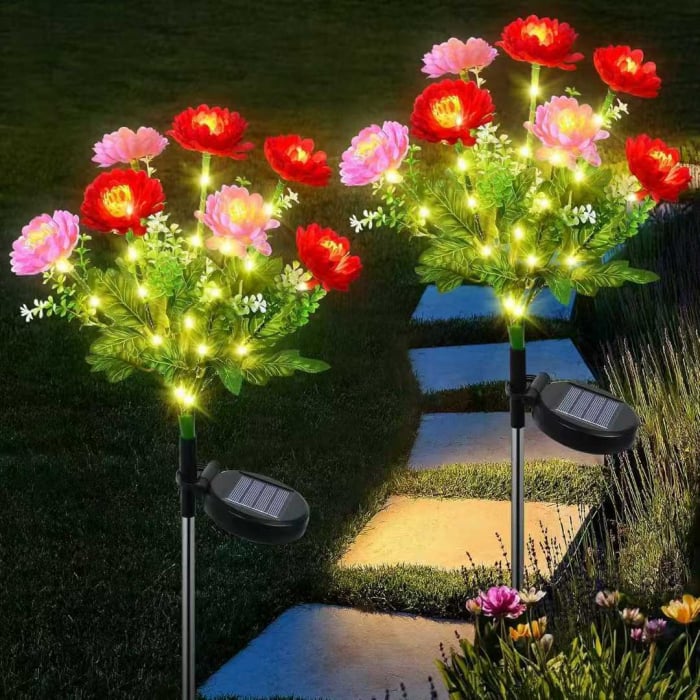 Set 2 x Lampa solara Bujori Roz 60 cm, iluminat ambiental gradina