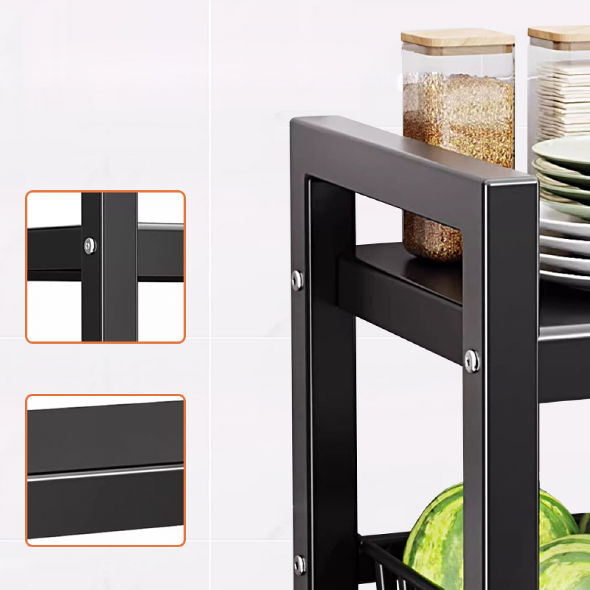 Raft metalic cu 4 polite, 108 cm, Negru