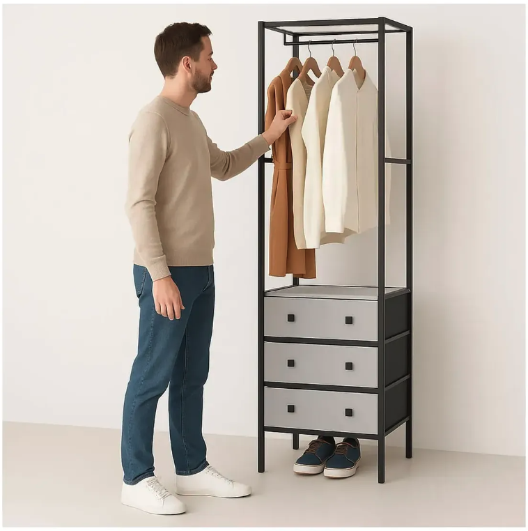 Etajera haine si incaltaminte, 41 x 188 cm, 3 sertare