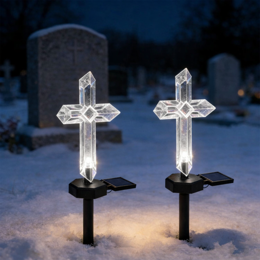 Set 2 x Cruce solara LED pentru mormant