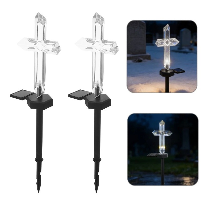 Set 2 x Cruce solara LED pentru mormant