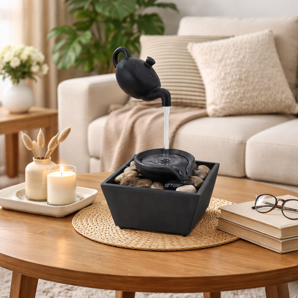 Fantana decorativa cu ceainic plutitor si LED