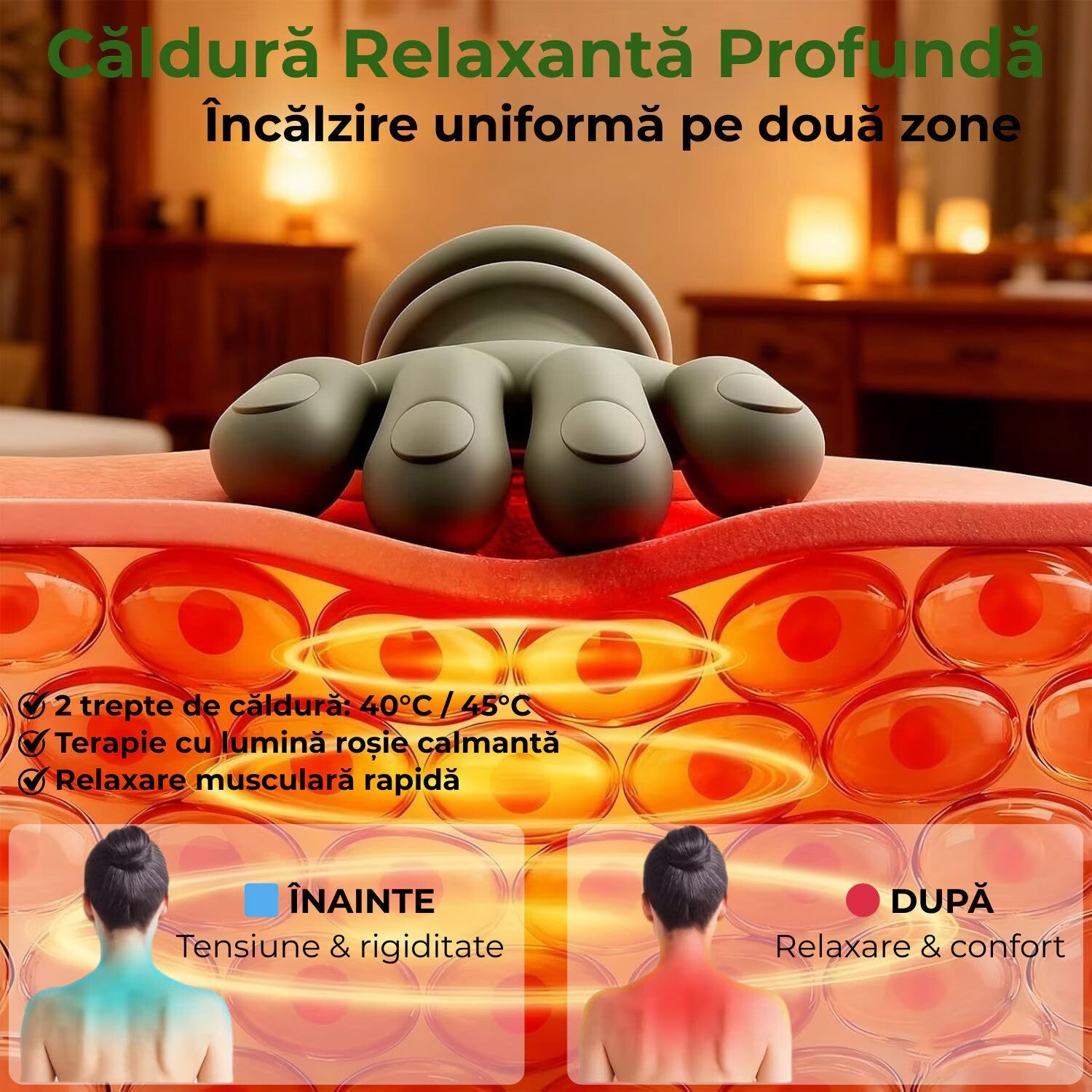 Aparat masaj cervical 4D, 3 moduri, Wireless, Autonomie 70 min