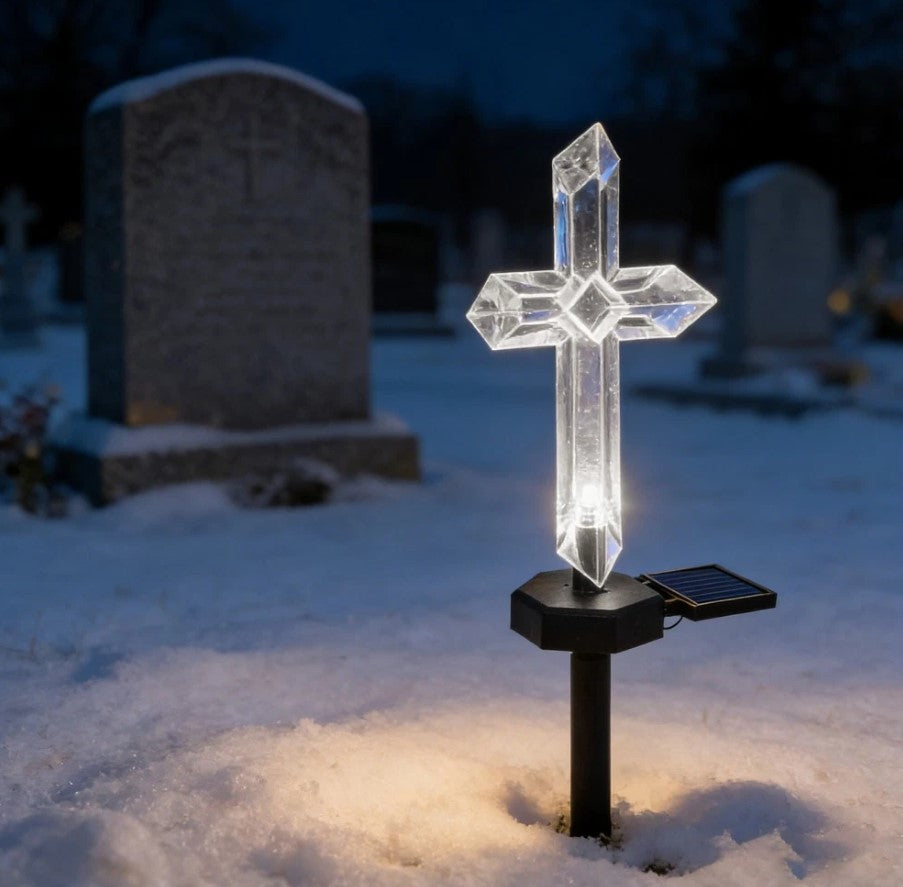 Set 2 x Cruce solara LED pentru mormant