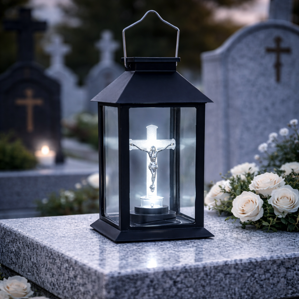 Felinar solar Cruce LED, Negru, 14x28 cm