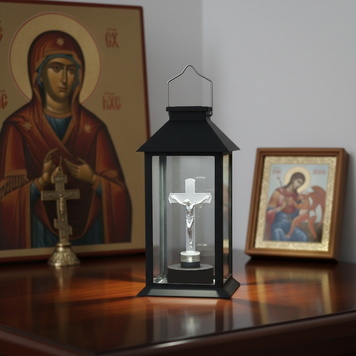 Felinar solar Cruce LED, Negru, 14x28 cm