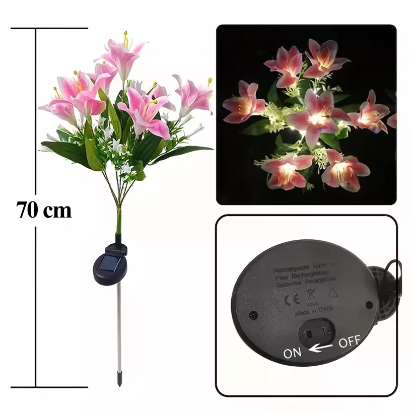 Set 2 x lampa solara 70 cm, 6 crini roz