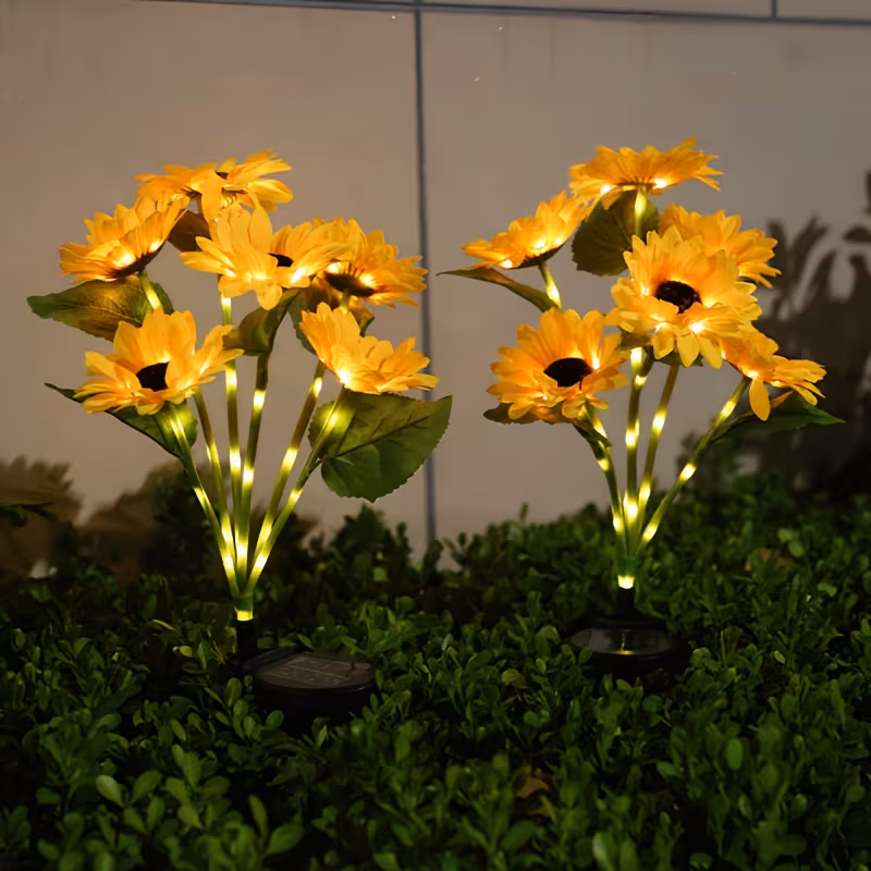 Set 4 x lampa solara 5 flori, 70 cm, Floarea Soarelui