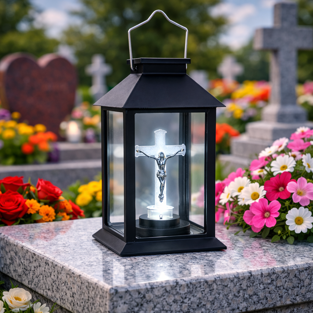 Set 2 x Felinar solar Cruce LED, Negru, 28 cm