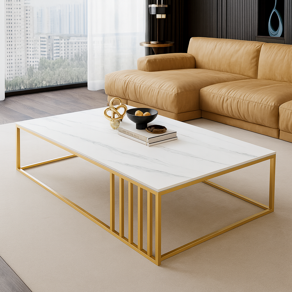 Masuta cafea dreptunghiulara, aspect marmura, 120x60x43 cm