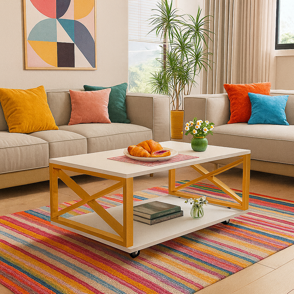 Masuta de cafea dreptunghiulara cu roti, 98x60 cm