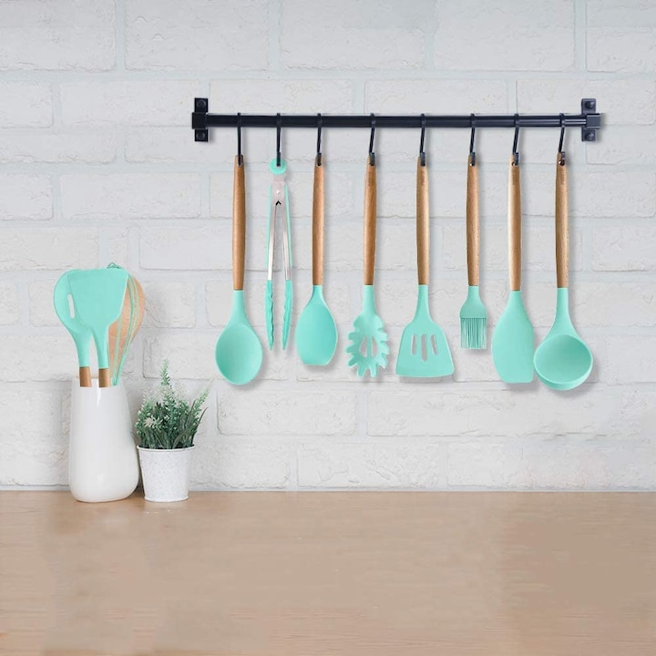 Set 12 ustensile din silicon, pentru gatit - Verde