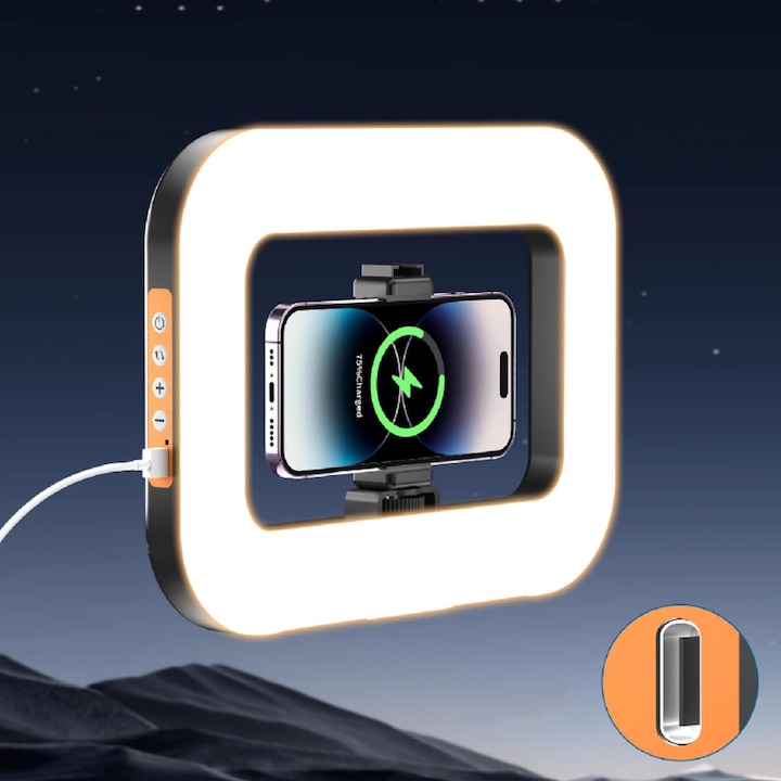 Lampa LED Ring Light YM-300, 20 W, 3 culori, suport telefon, alimentare USB