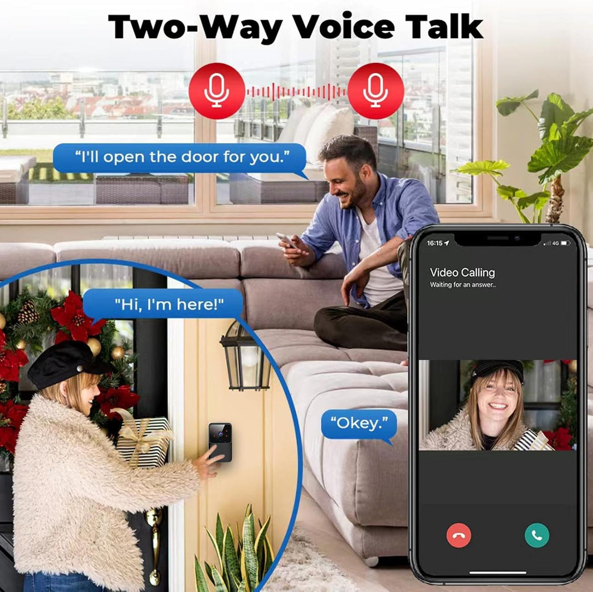 Sonerie Video Smart 4K WiFi, Night Vision, Audio Bidirectional