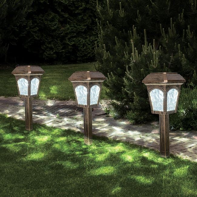 Set 3 x lampa solara felinar 26 cm, Bronz