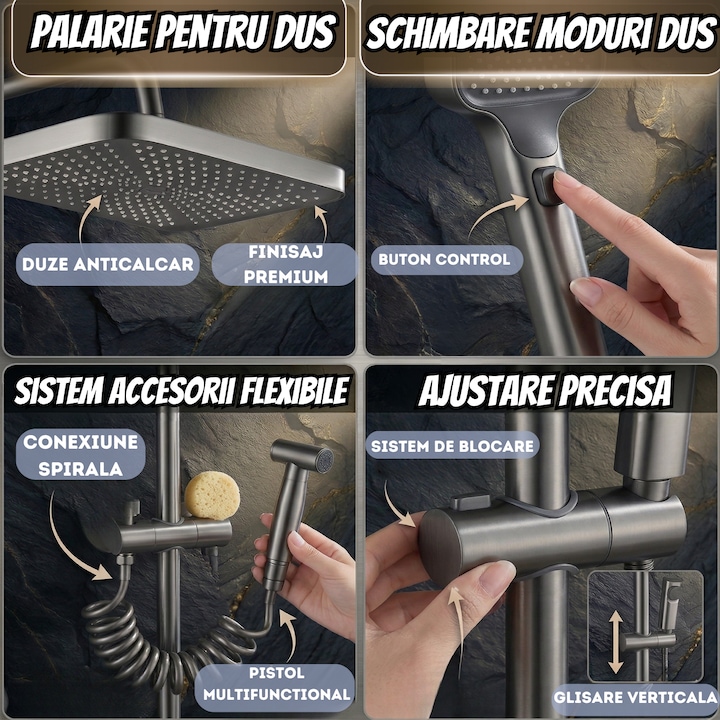 Coloana de dus cu termostat, 4 functii