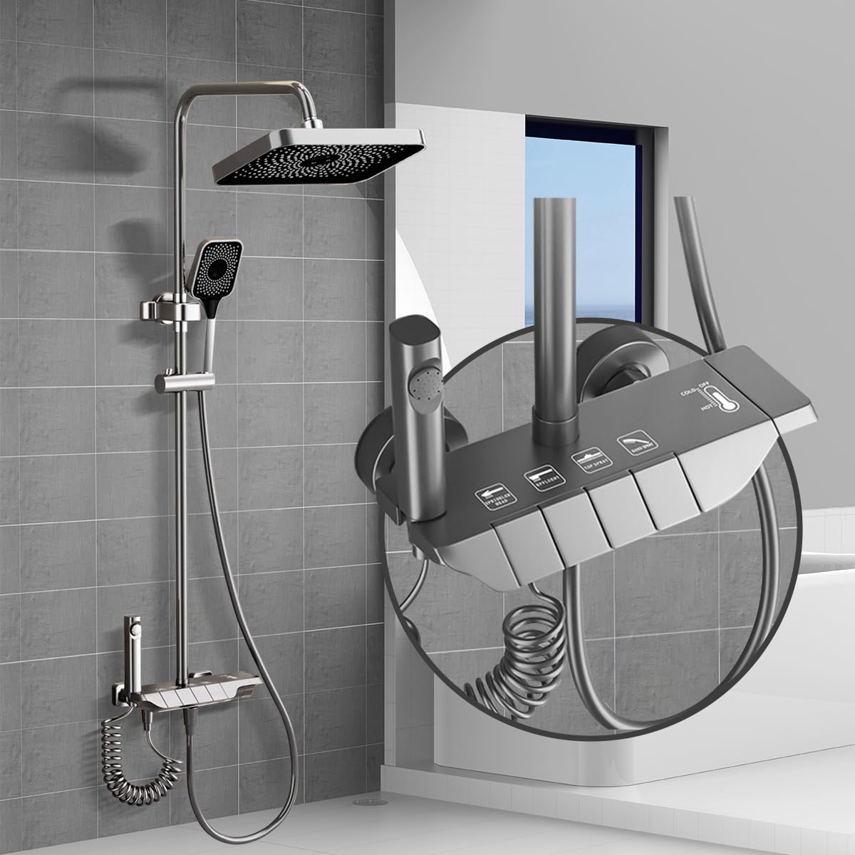 Coloana de dus cu termostat, 4 functii