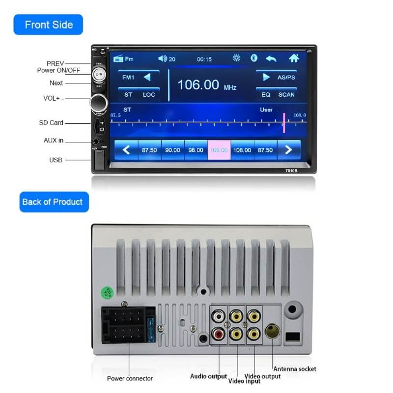 MP5 Player Auto 7010B, Bluetooth, Touchscreen, 4 x 60W, telecomanda
