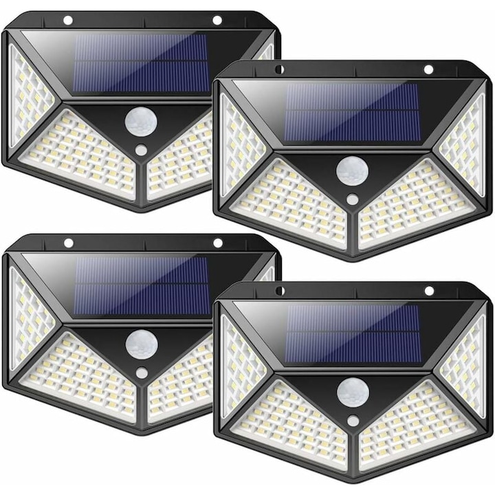 Set 4 x Lampa solara 100 LED Jortan, senzor de miscare