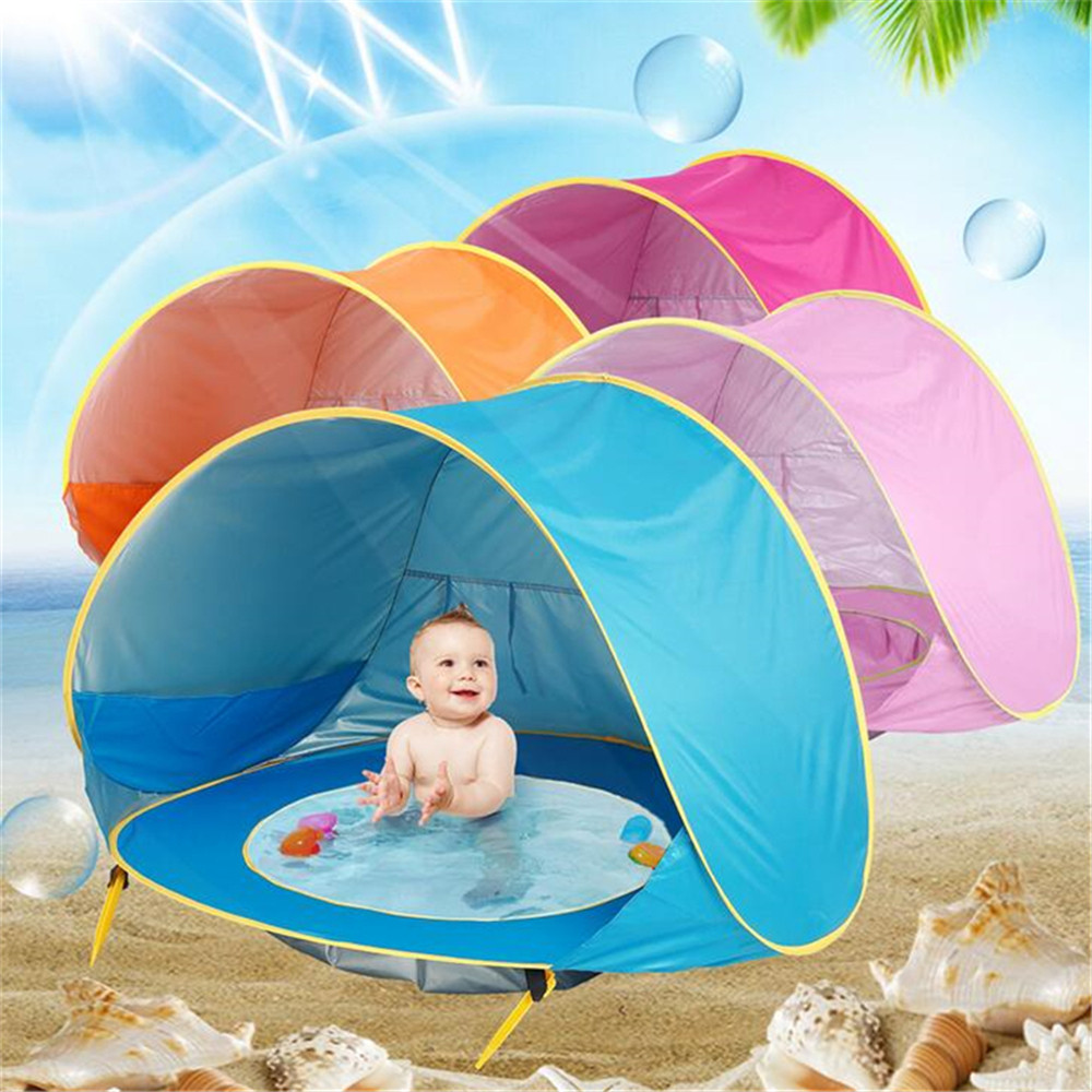 Cort de plaja cu piscina pentru bebelusi, protectie UV - albastru