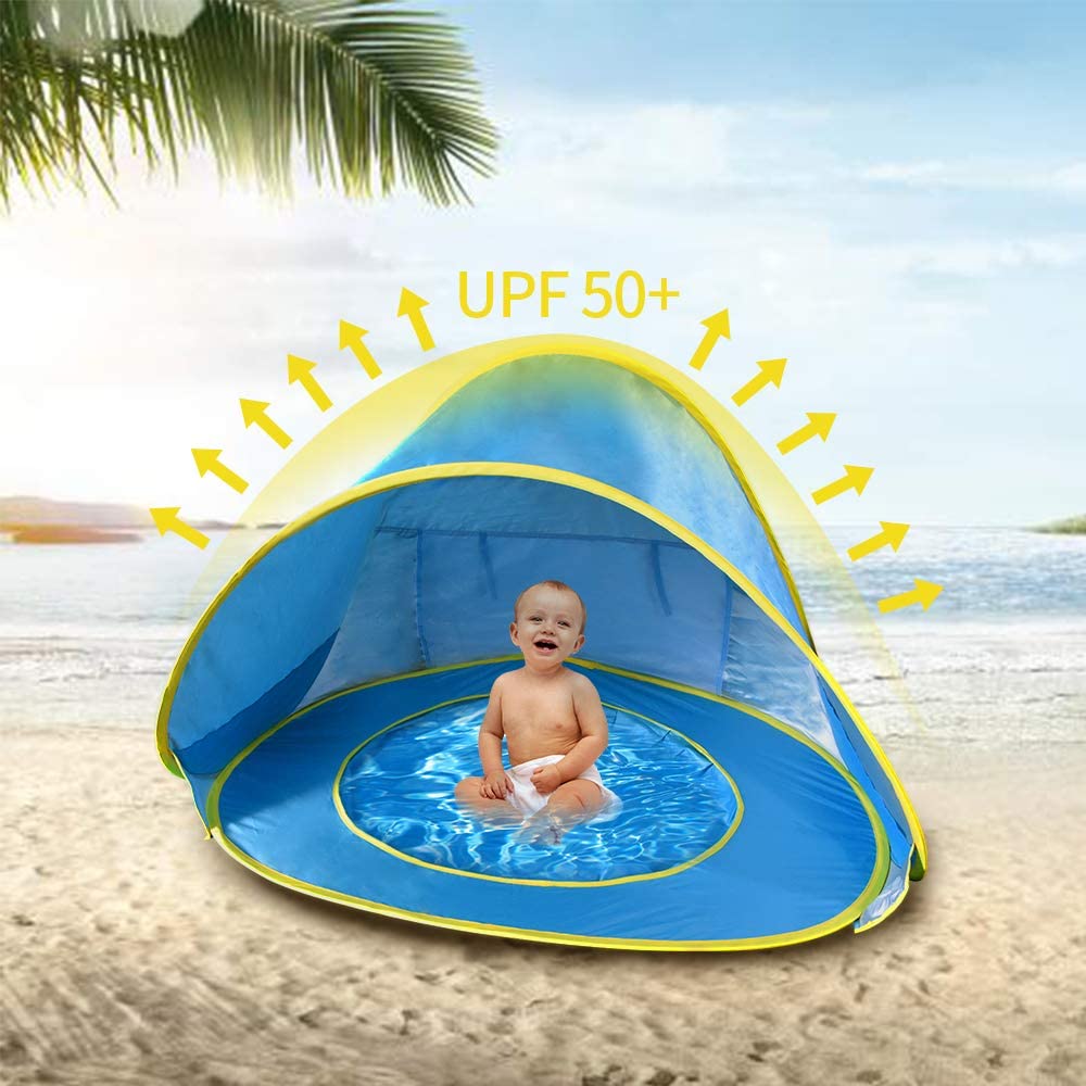 Cort de plaja cu piscina pentru bebelusi, protectie UV - albastru