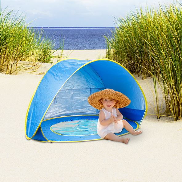 Cort de plaja cu piscina pentru bebelusi, protectie UV - albastru