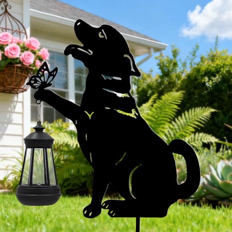 Lampa solara de gradina, decoratiune metalica, Caine