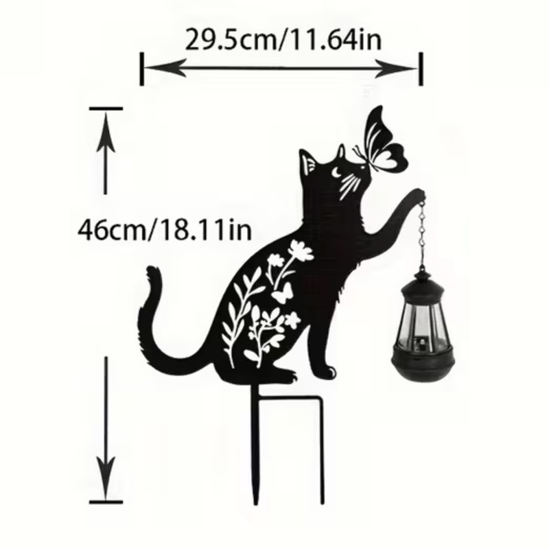 Set 2 x Lampa solara de gradina, decoratiune metalica, Pisica