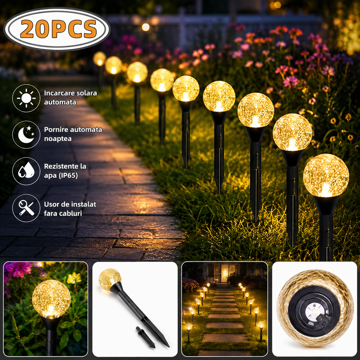 Lampa solara gradina 20 bulbi LED, Waterproof, Alb Cald