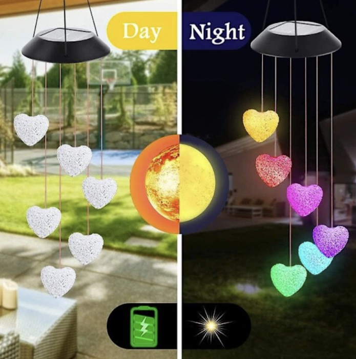Decoratiune solara, 6 inimi LED, joc de lumini