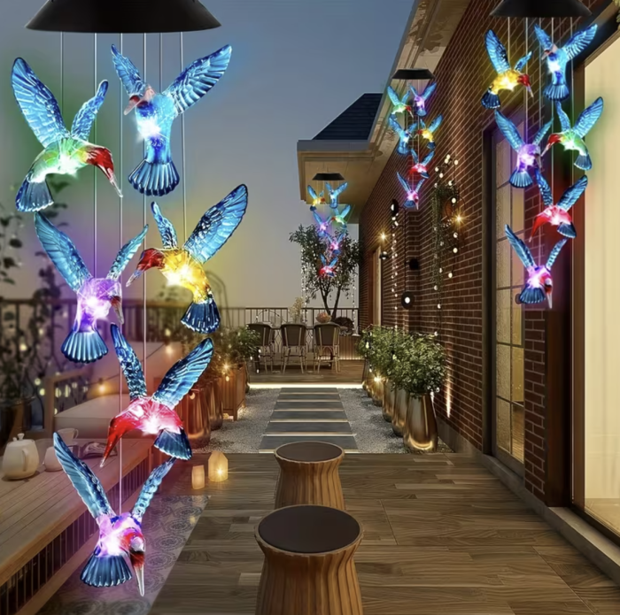 Decoratiune solara cu joc de lumini, 6 colibri LED
