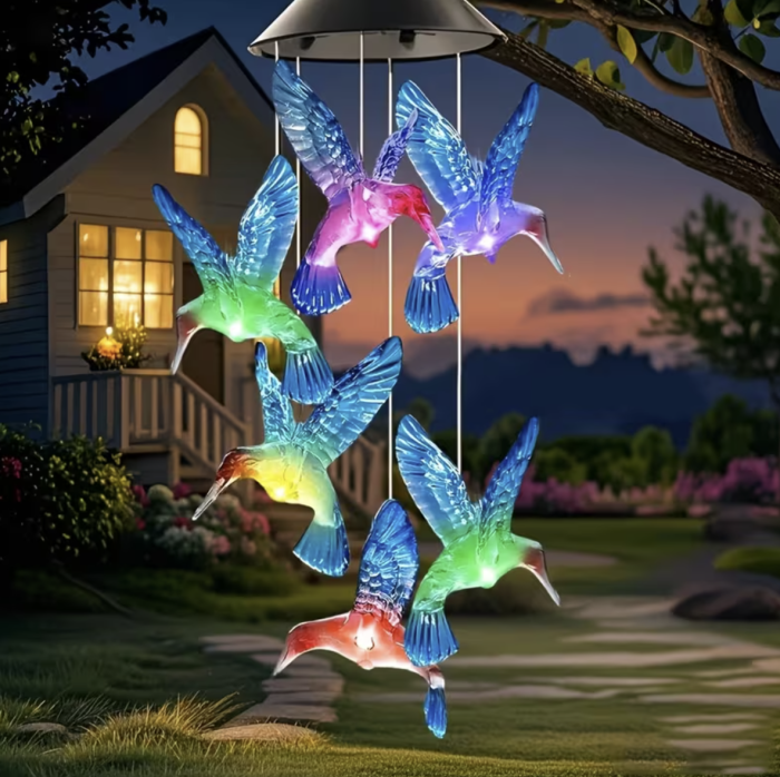 Decoratiune solara cu joc de lumini, 6 colibri LED