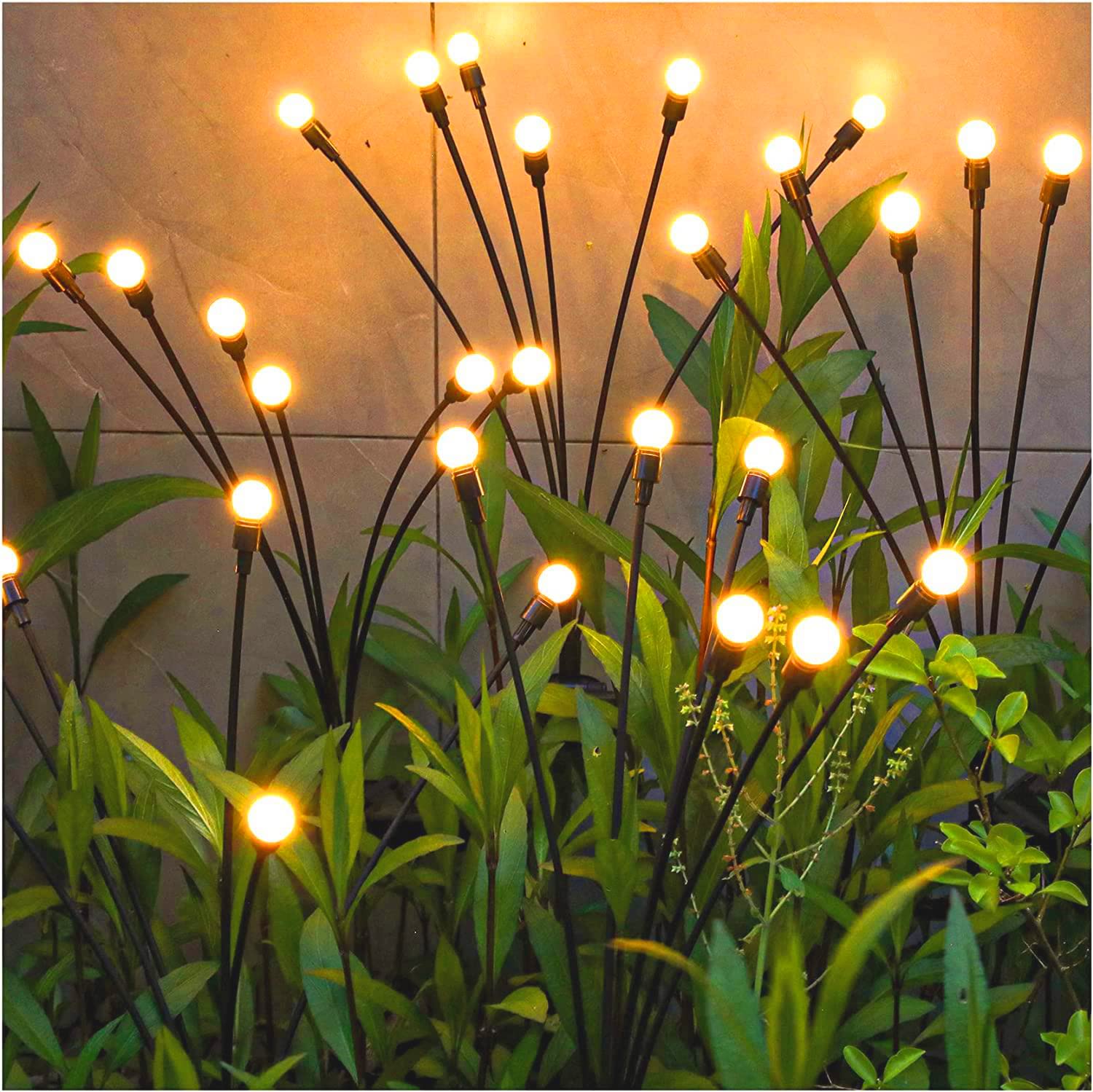 Set 2 x Lampa solara LED Alb Cald, 8 bulbi licurici