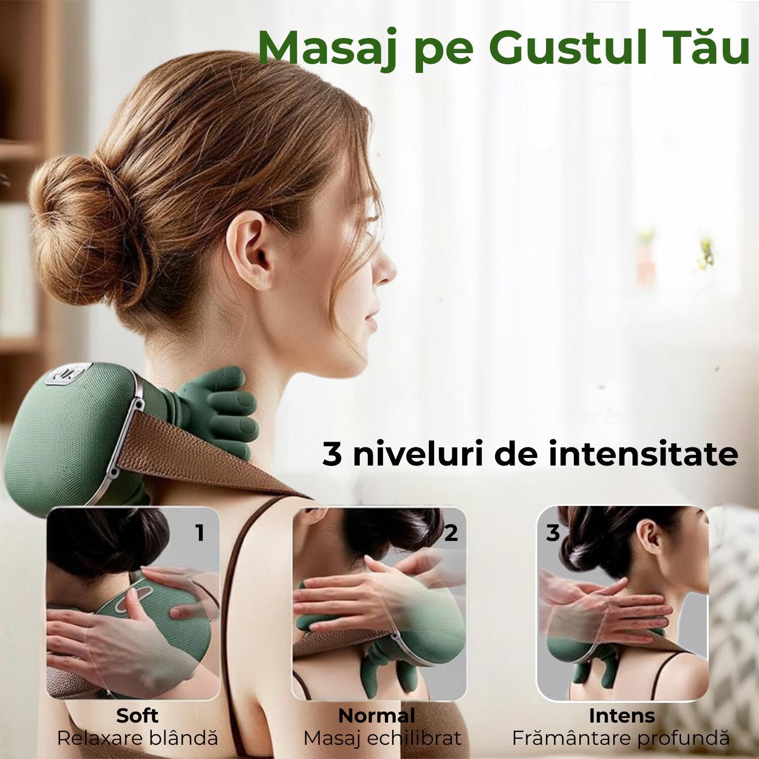 Aparat masaj cervical 4D, 3 moduri, Wireless, Autonomie 70 min