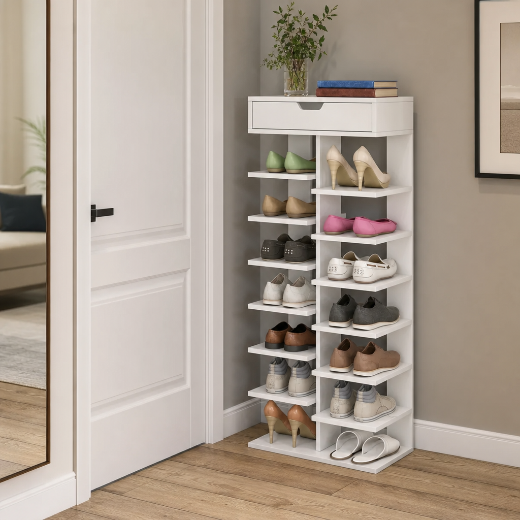 Pantofar cu 7 rafturi, 40 x 22 x 111 cm, Alb