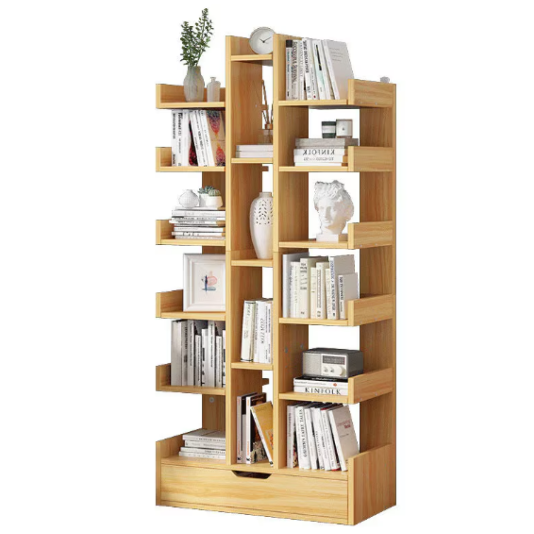 Biblioteca decorativa cu 18 polite si sertar integrat, 51x18x168 cm
