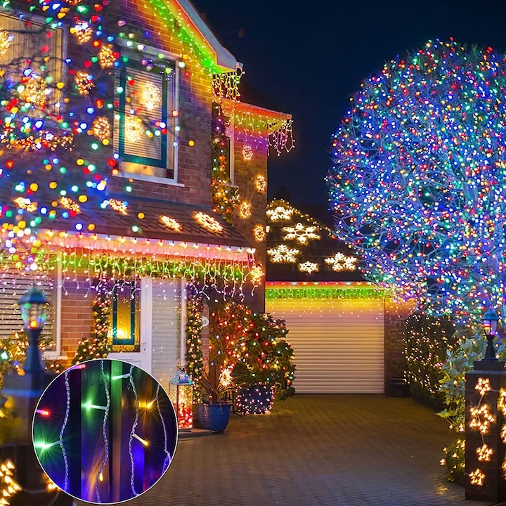 Instalatie franjuri 300 LED, 12 Metri lungime, Multicolor