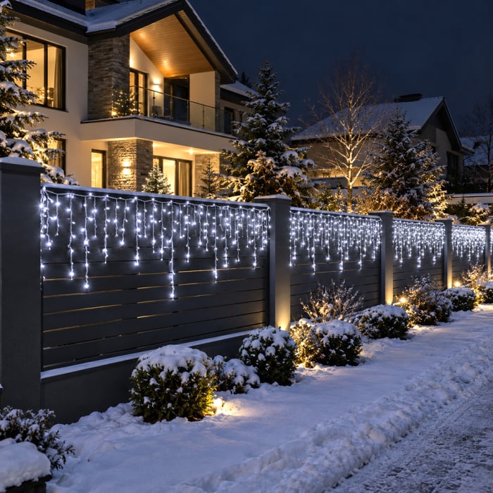 Instalatie franjuri 300 LED, 12 Metri lungime, Alb rece
