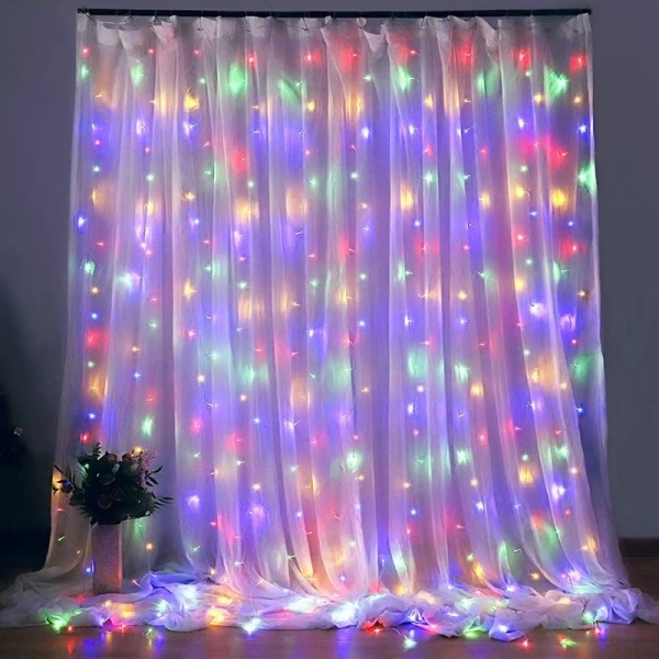 Instalatie Perdea LED 3x3 Metri, 300 LED, 8 Moduri de Iluminare, Multicolor