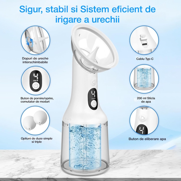 Aparat pentru curatat urechile, 4 moduri, rezervor 200 ml
