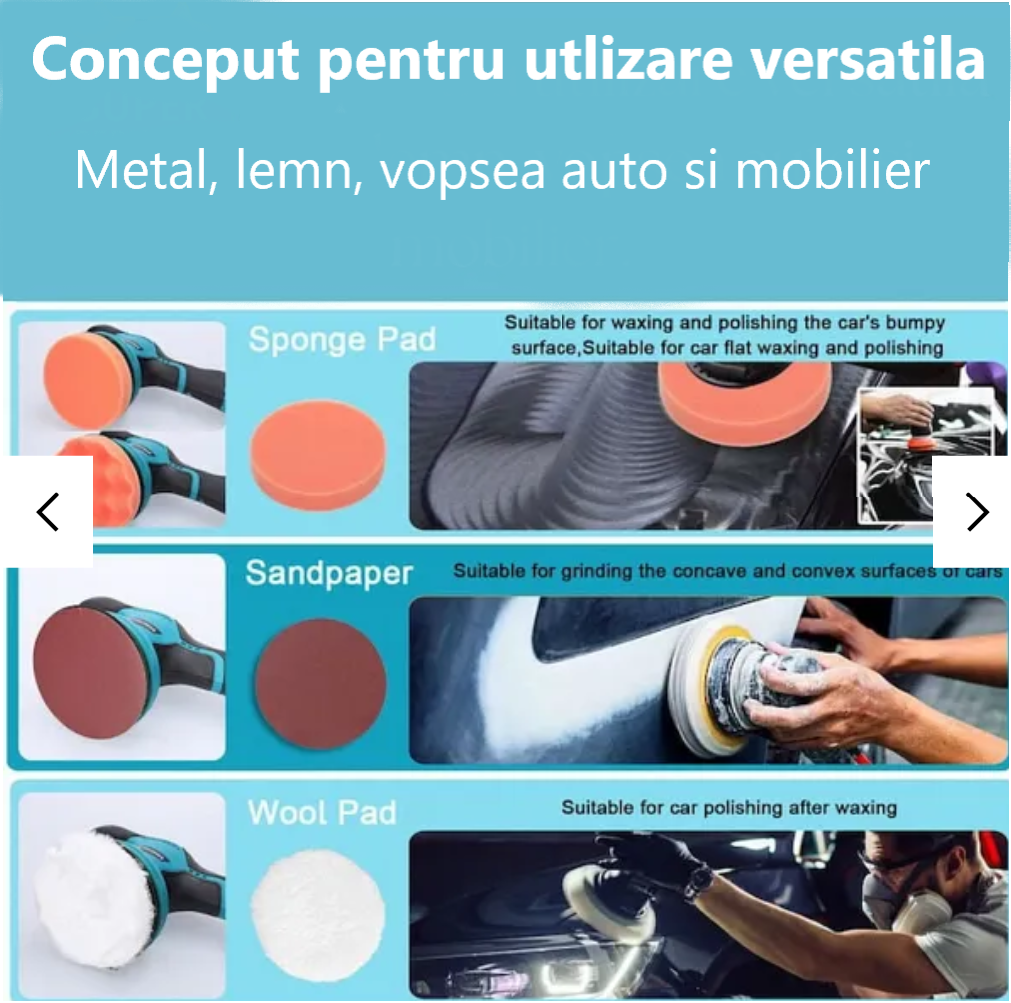 Aparat Polish Auto Profesional cu 2 Acumulatori 12V, 8 Viteze