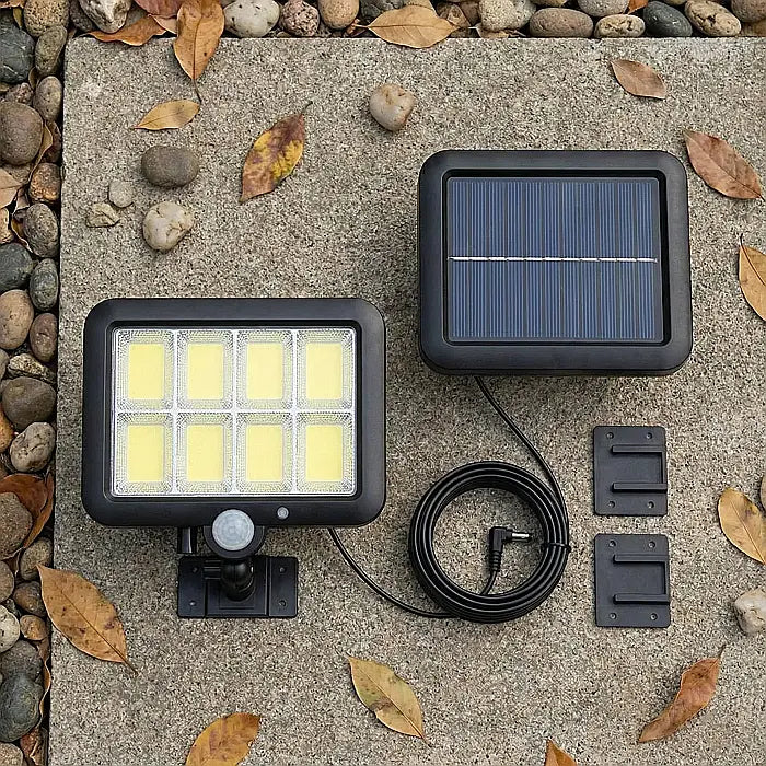 Set 2 x Proiector solar 160 LED 8 COB, Senzor de lumina si miscare